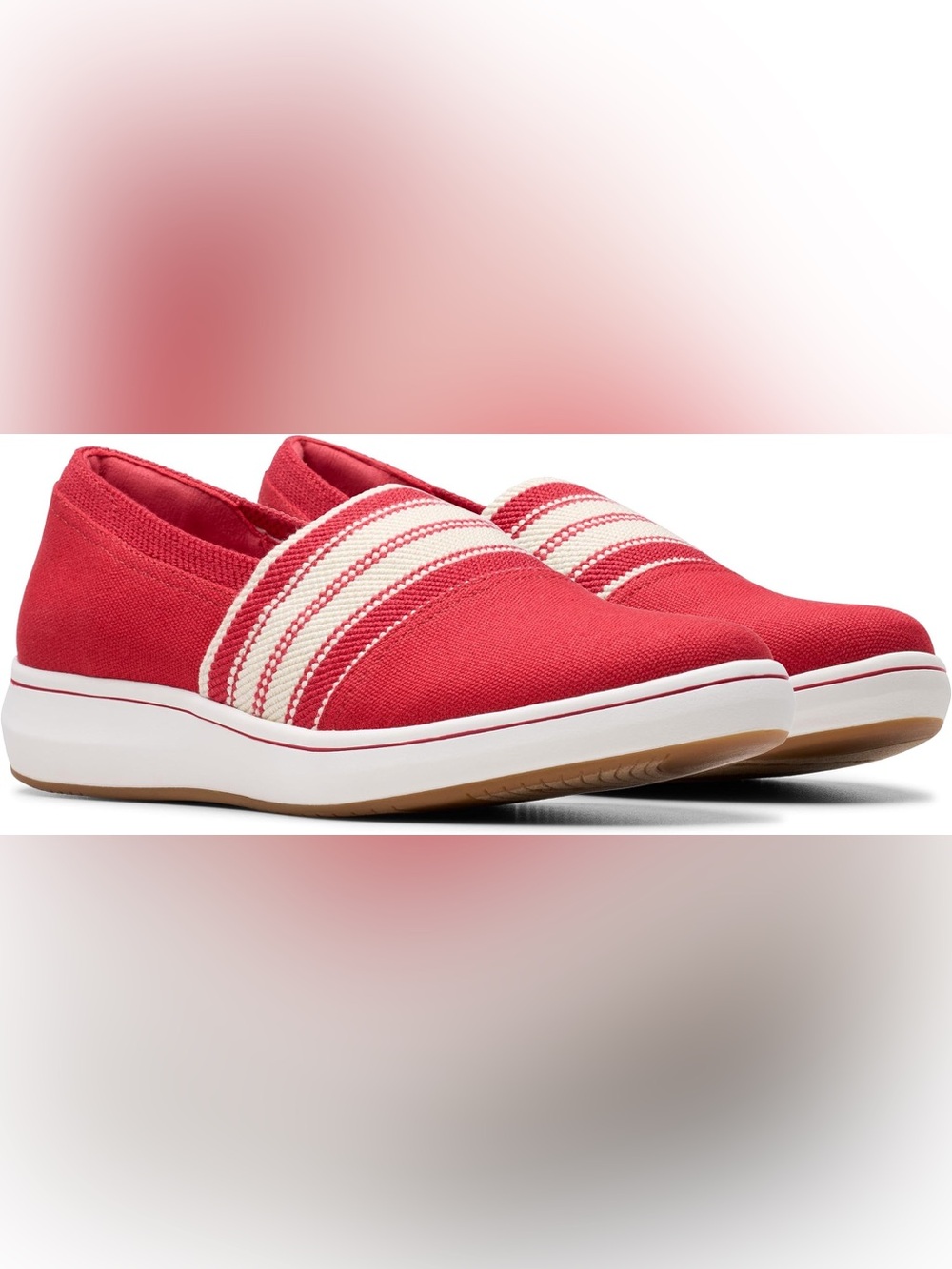 ♥️♥️ Clarks Cloudsteppers Women's Breeze Sky Mist Slip-On Shoes - Red Textile